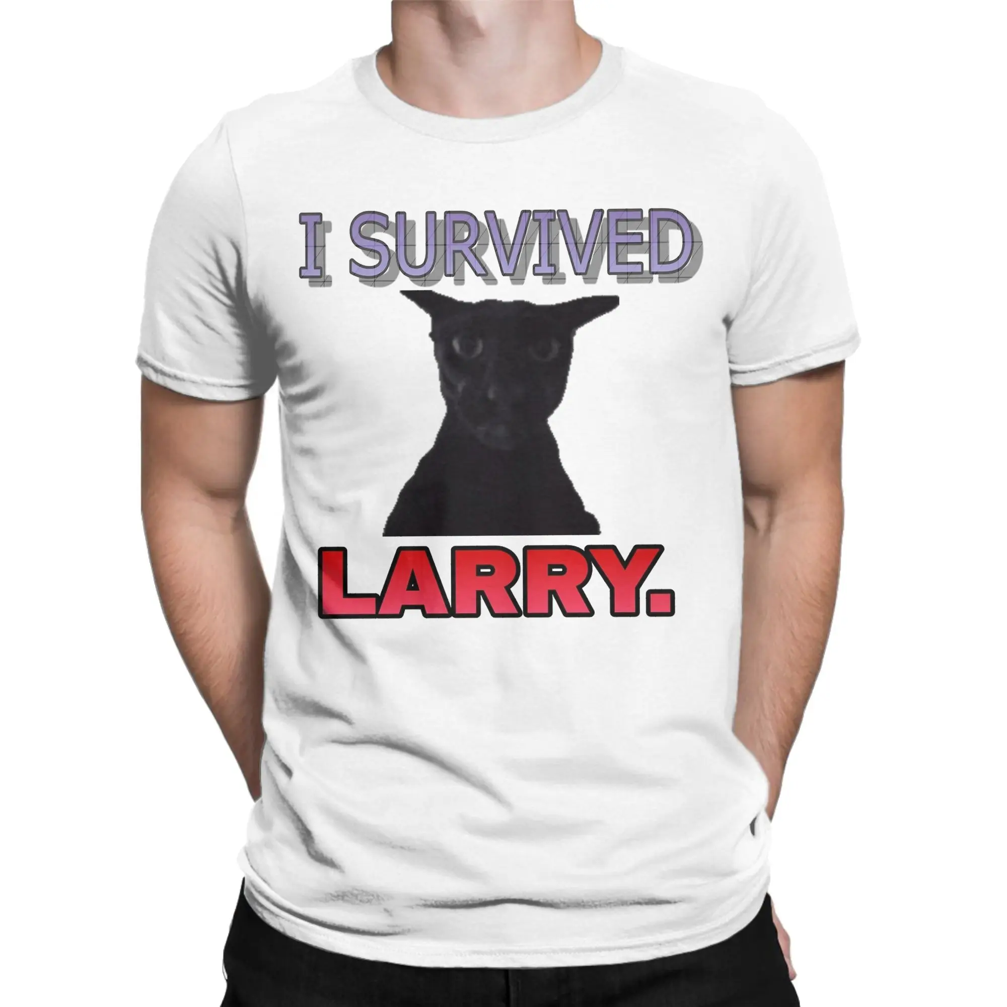 لقد نجوت لاري القط ميمي تي شيرت الرجال الإبداعية القطن تيز طاقم الرقبة قصيرة الأكمام تي شيرت هدية فكرة القمم