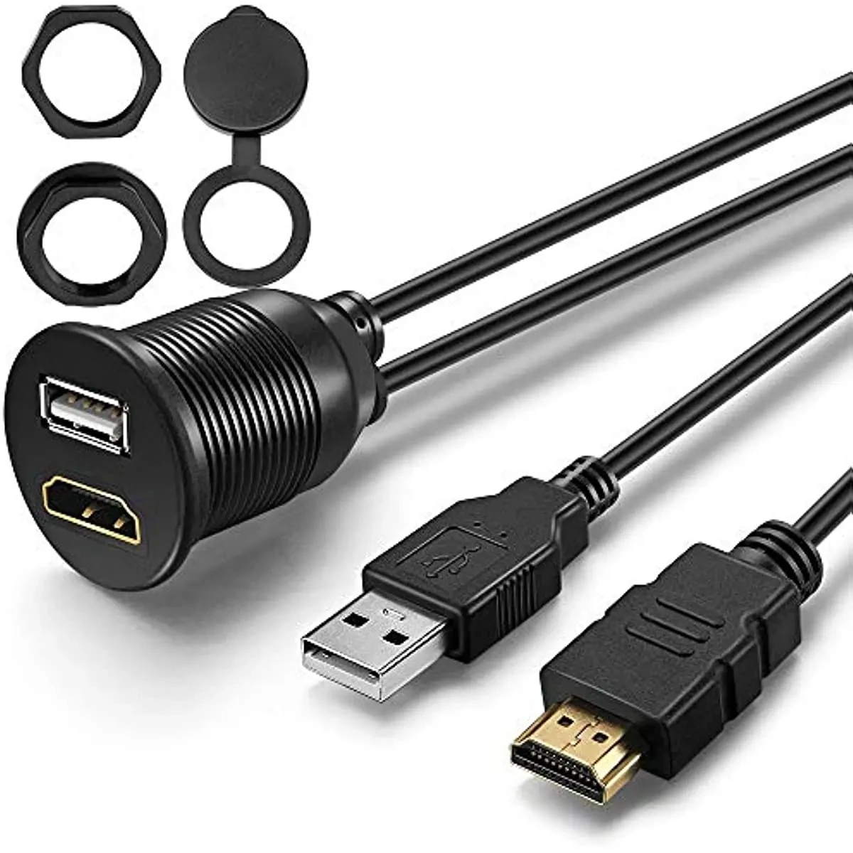 USB 3.0/2.0 And 4K HDTV Extension Data Cable Flush Mount Panel Cord For Car Yacht Boat Motorcycle Dashboard Waterproof Cord 1m