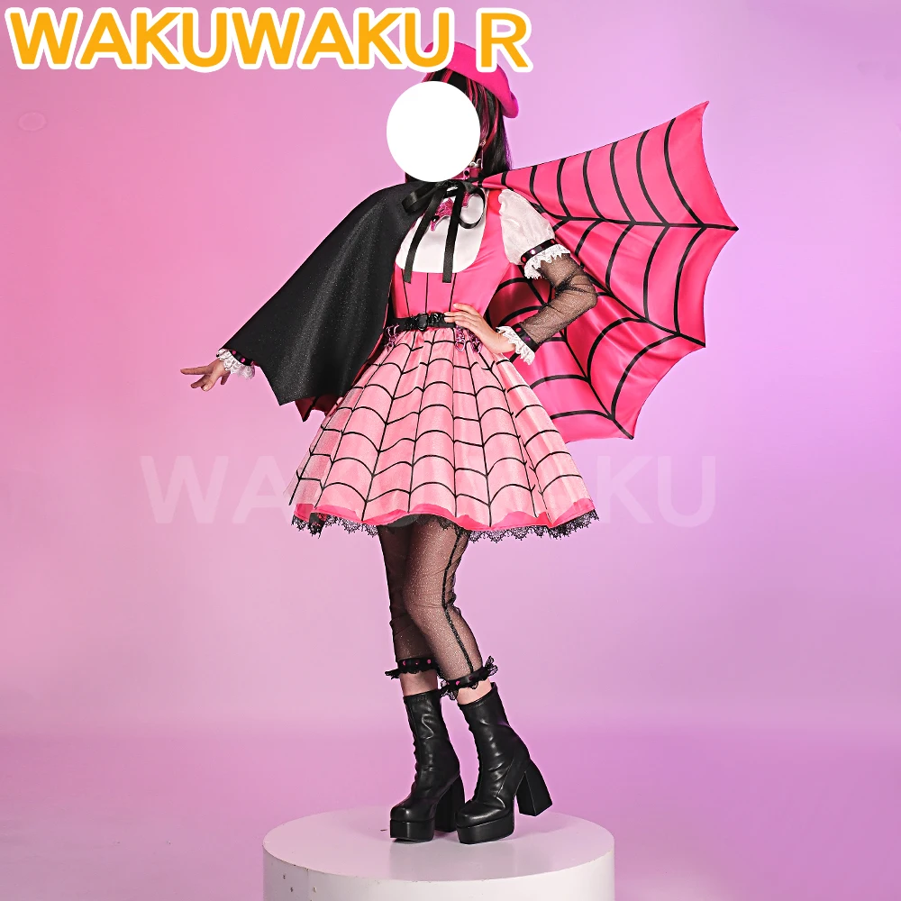 IN STOCK Draculaura Cosplay Costume Anime S【S-3XL】 WakuWaku-R Women Cute Pink Dress Draculaura Ula Vampire Shoes Plus Size