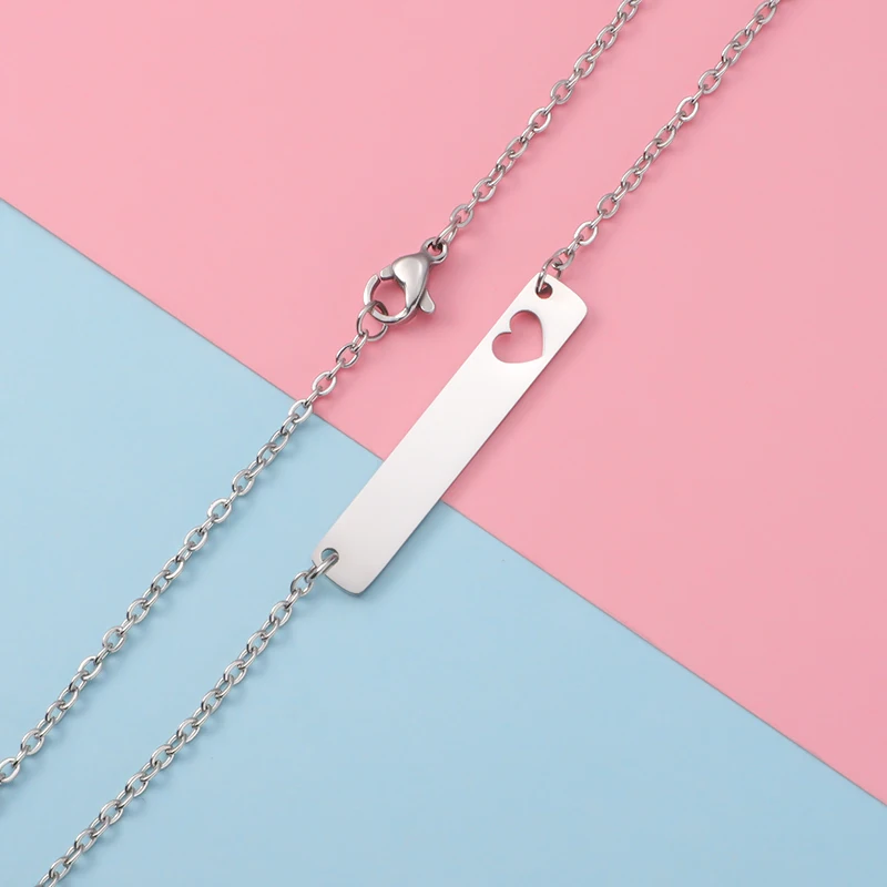 Fnixtar 10Pcs/Lot 18inch Stainless Steel Mirror Polish Hollow Heart Blank Bar Pendant Necklace 35*6mm DIY Necklace For Women\'s