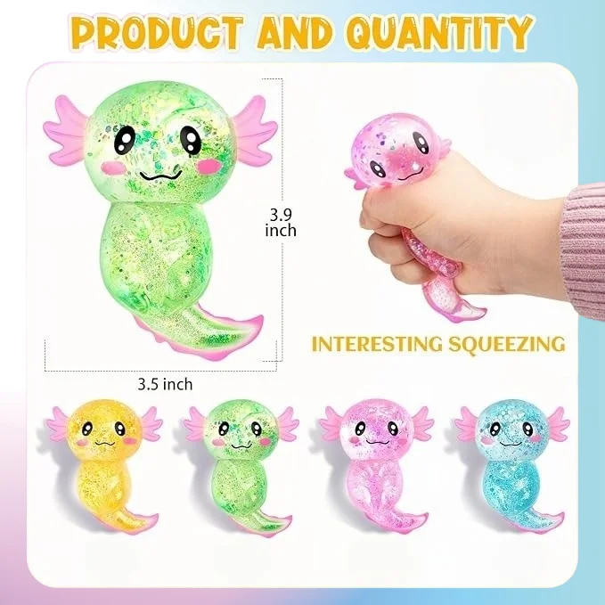 Glitter Crystal Axolotl Squishy Stress Relief Toys, Cute Slow Rebound Soft Sensory Fidget Toys For Children And Teens, Party Favors, Classroom Prizes, Exchange Gifts, School Rewards And Gift Bag Fillers, Christmas/Halloween Gift, Random Colors