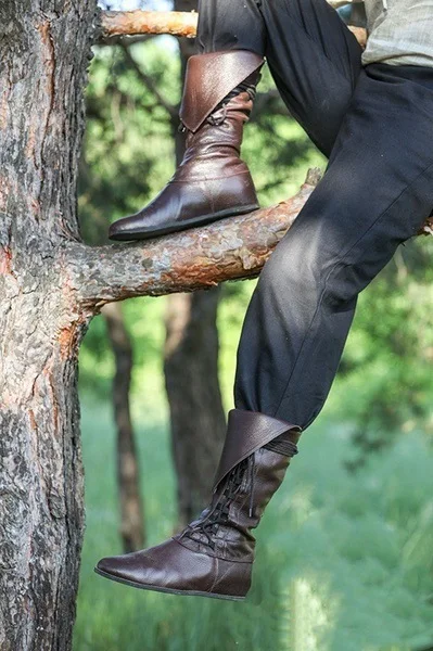 Cosplaydiy Middeleeuwse lederen schoen voor heren Middeleeuwen enkellaarzen Victoriaanse Renaissance laarsschoenen