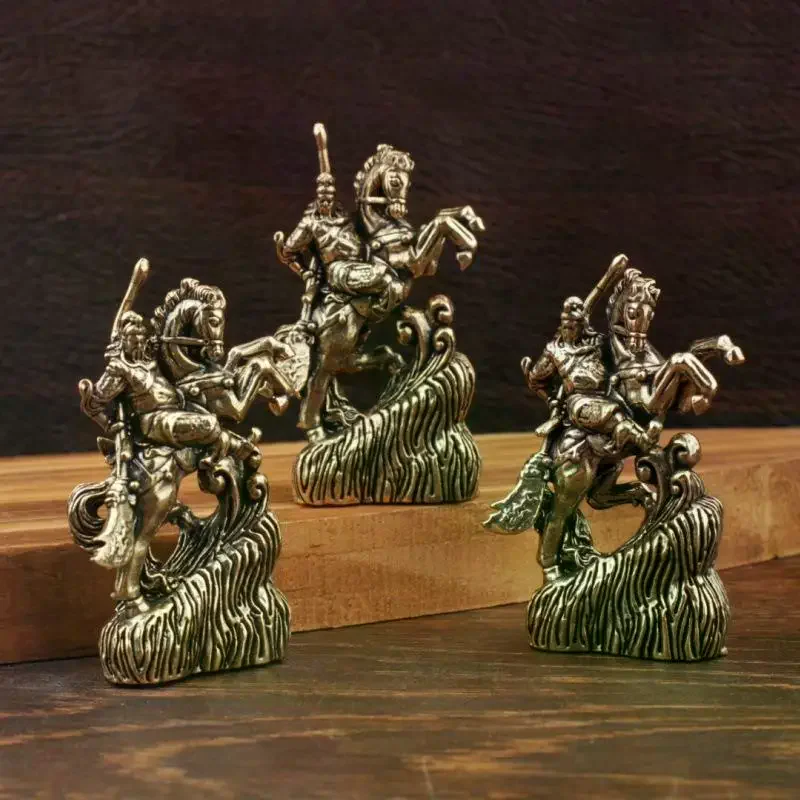 1pc Home Decoration Crafts Brass Chinese God Of Wealth Riding Horse Guan Gong Statue Accessories Copper Office Desk Decor