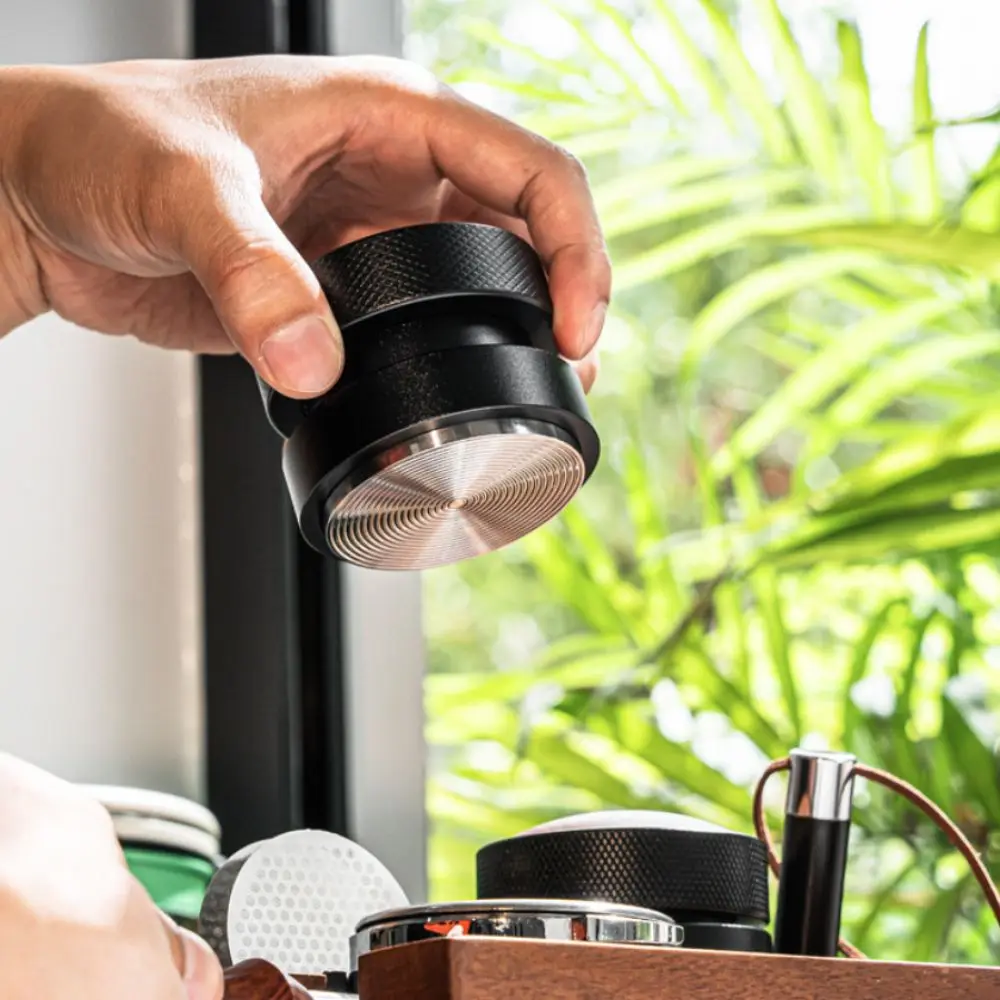 51/53/58.35 MM Self-leveling Coffee Tamper Adjustable Depth with Scale Gravity Coffee Powder Distributor Wood Cap