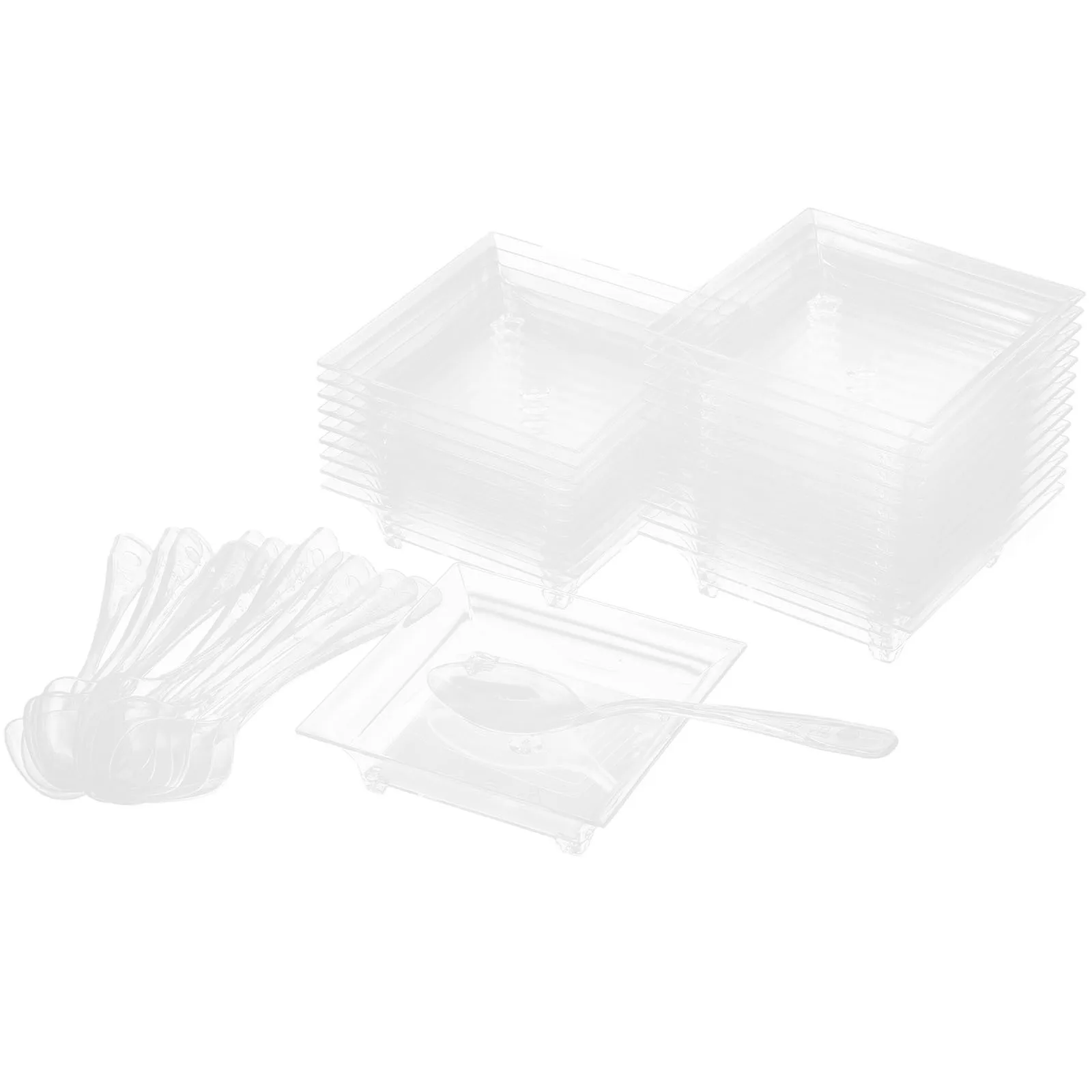 100 قطعة أطباق حلوى حلوة مجموعة أطباق صغيرة مربعة شفافة 6.2X4.5X1.6 سنتيمتر لحفلات الزفاف وجبة خفيفة تخدم صواني المقبلات البلاستيكية