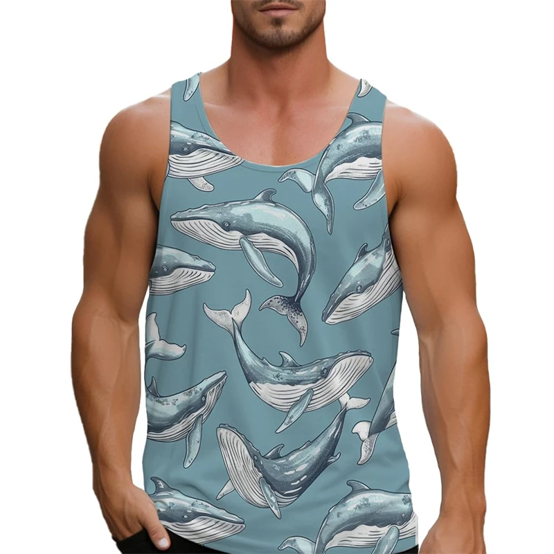 Sea Whales Casual Men's Tank Tops 2025 Hawaiian Ocean Mens Shirts Sleeveless Tank Top Gym Workout Graphic T-Shirts Summer Tops