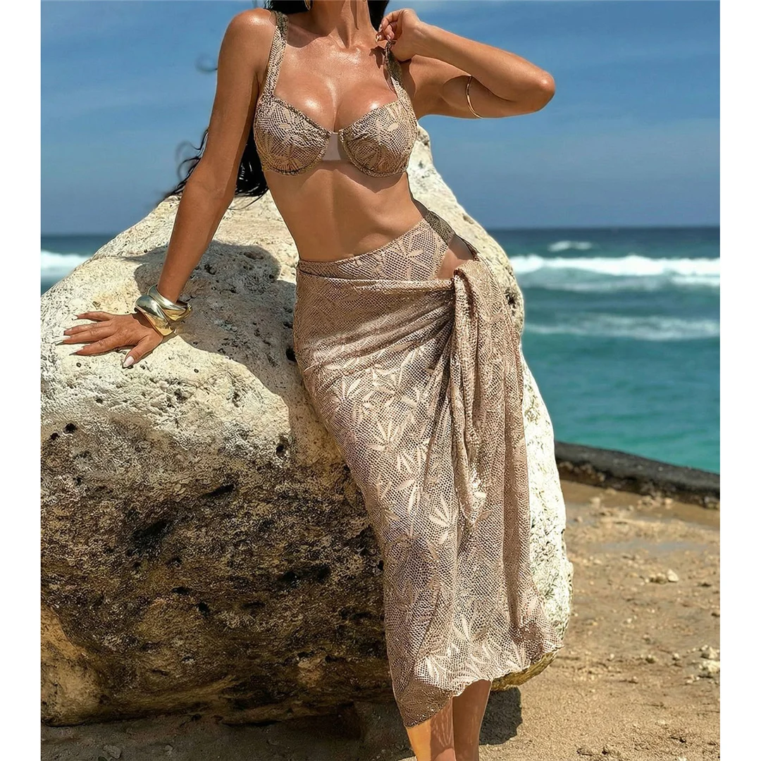 Mit Sarong, Bügel-Bikini, Damen-Badeanzug, Damen-Bademode, dreiteiliges Bikini-Set, brasilianischer Badeanzug, Badebekleidung, Schwimmbekleidung V7936 – Detail 6
