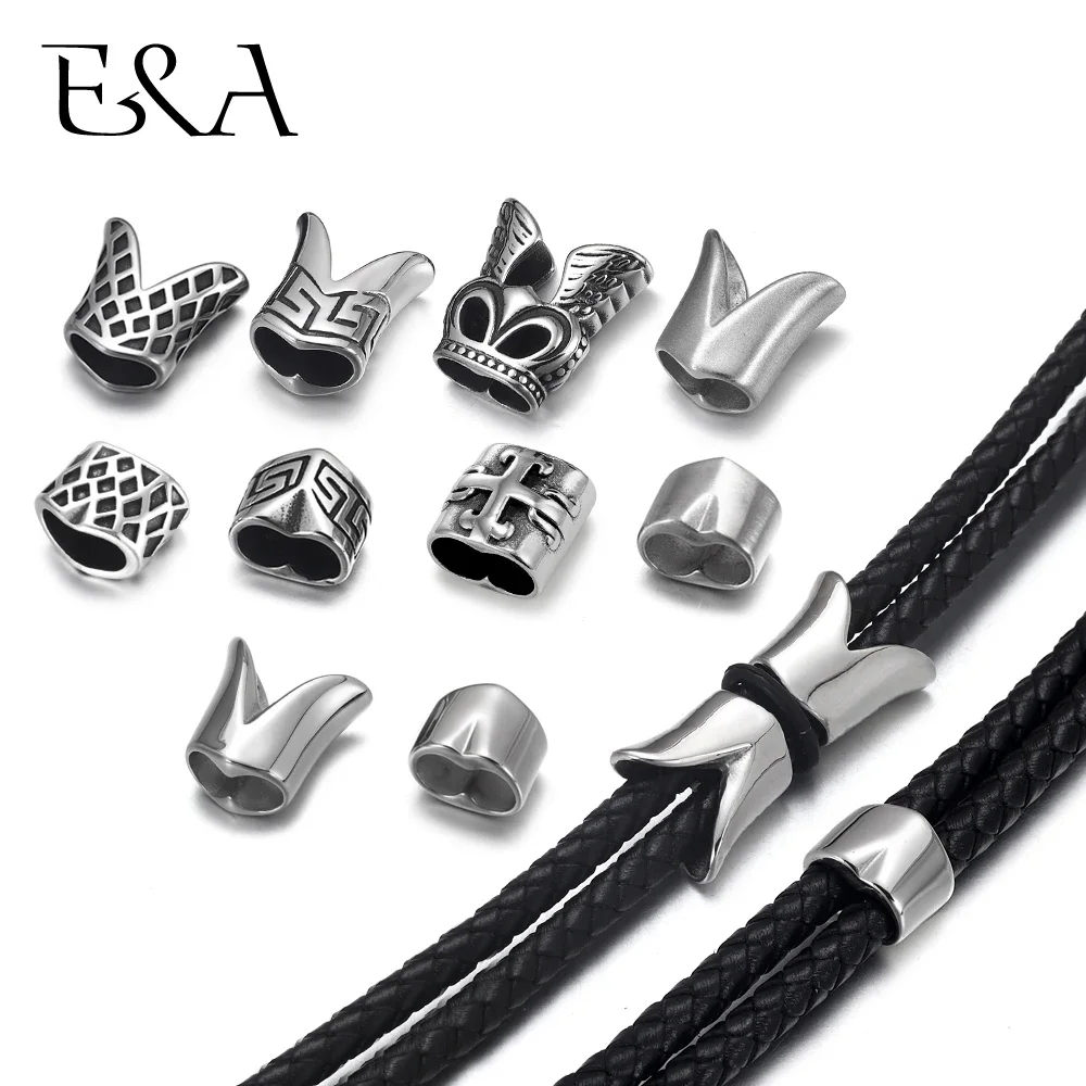 316L Stainless Steel Slide Beads Double Hole Fit 5mm Rope Jewelry Making DIY Men\'s Leather Bracelet Spacer Metal Charms