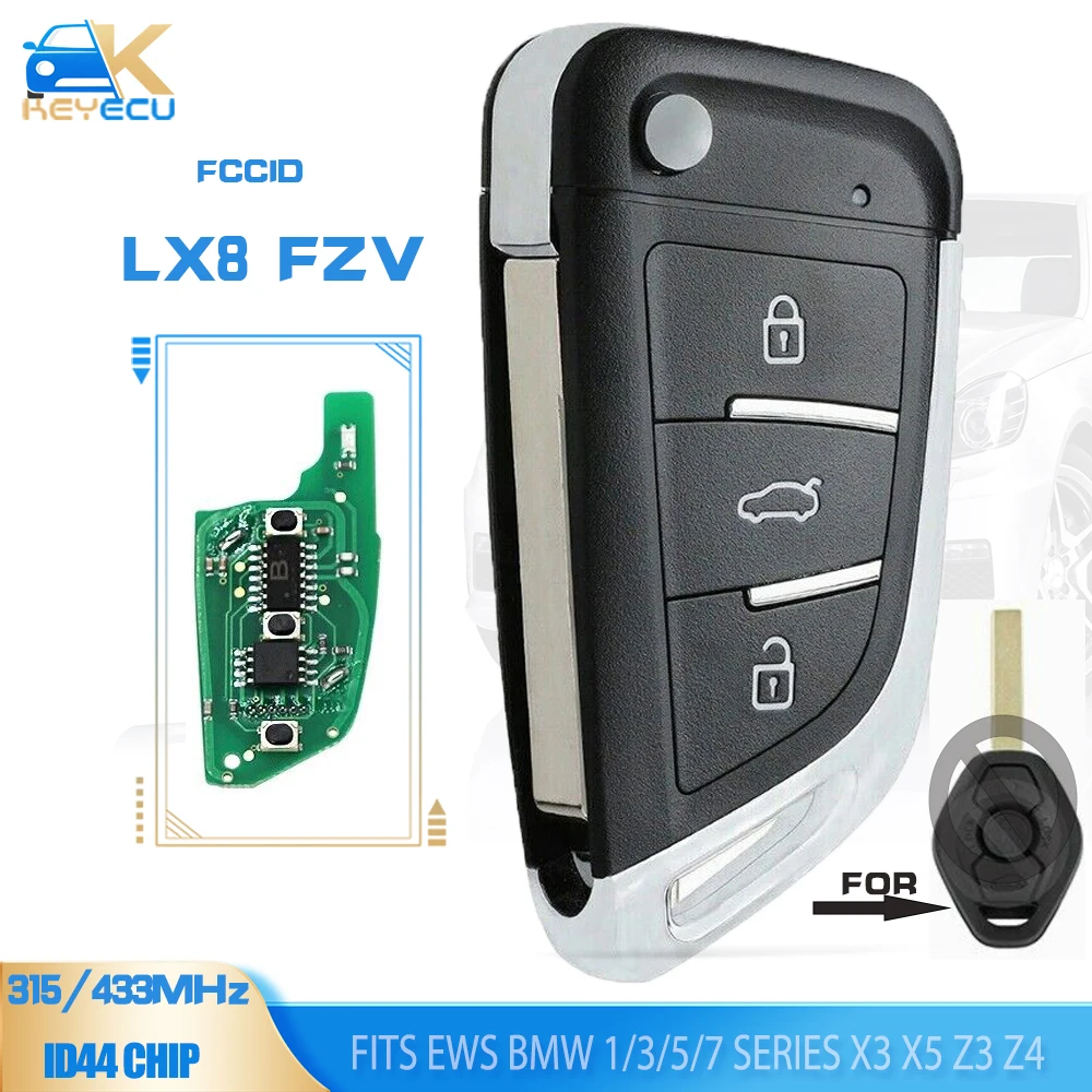 

KEYECU EWS Upgraded Flip Remote Key 315MHz/433MHz ID44 3 Button Fob Suitable for BMW 1/3/5/7 Series X3 X5 Z3 Z4