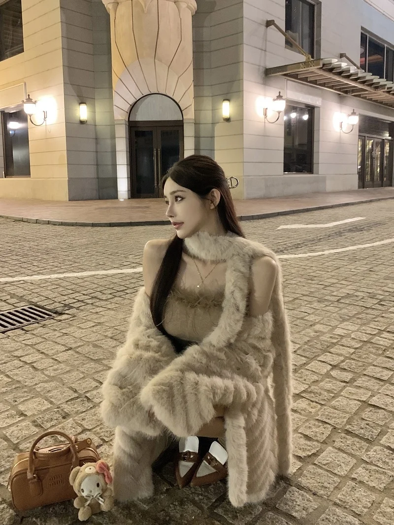 

Luna новая экологически чистая шуба с автомобильной полосой, женская верхняя одежда, роскошный легкий дизайн прямого кроя, шляпа в комплекте