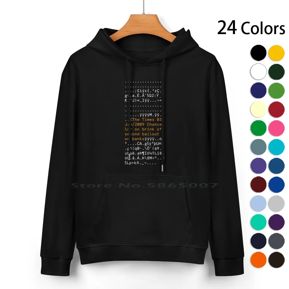 Bitcoin First Block Pure Cotton Hoodie Sweater 24 Colors Bitcoin Blockchain Crypto Satoshi Nakamoto 100% Cotton Hooded