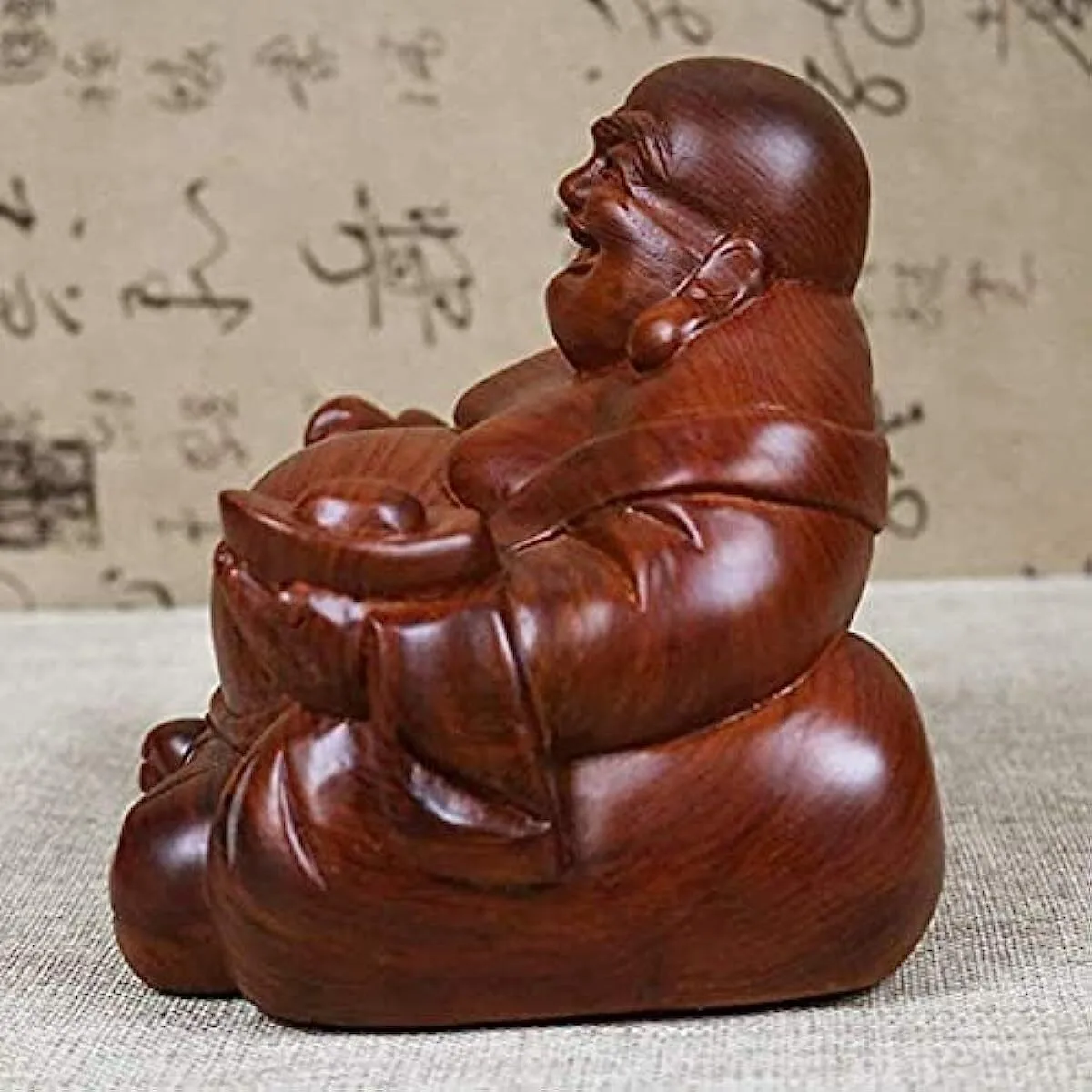 Holding Ingot Natural Red Wood Hand-Carved Feng Shui Laughing Buddhas Statues view 3