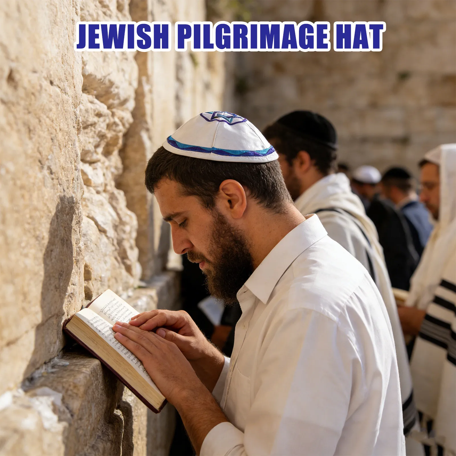 White Silk Satin Embroidered Star of David Kippah 17Cm Traditional Jewish Prayer Hat Yarmulke for Festivals Ceremonial Occasions