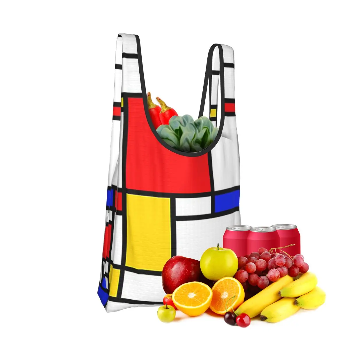 

Mondrian Shopping Bag Portable Tote Bags Reusable Shoulder Shopper Bag Grocery Handbag