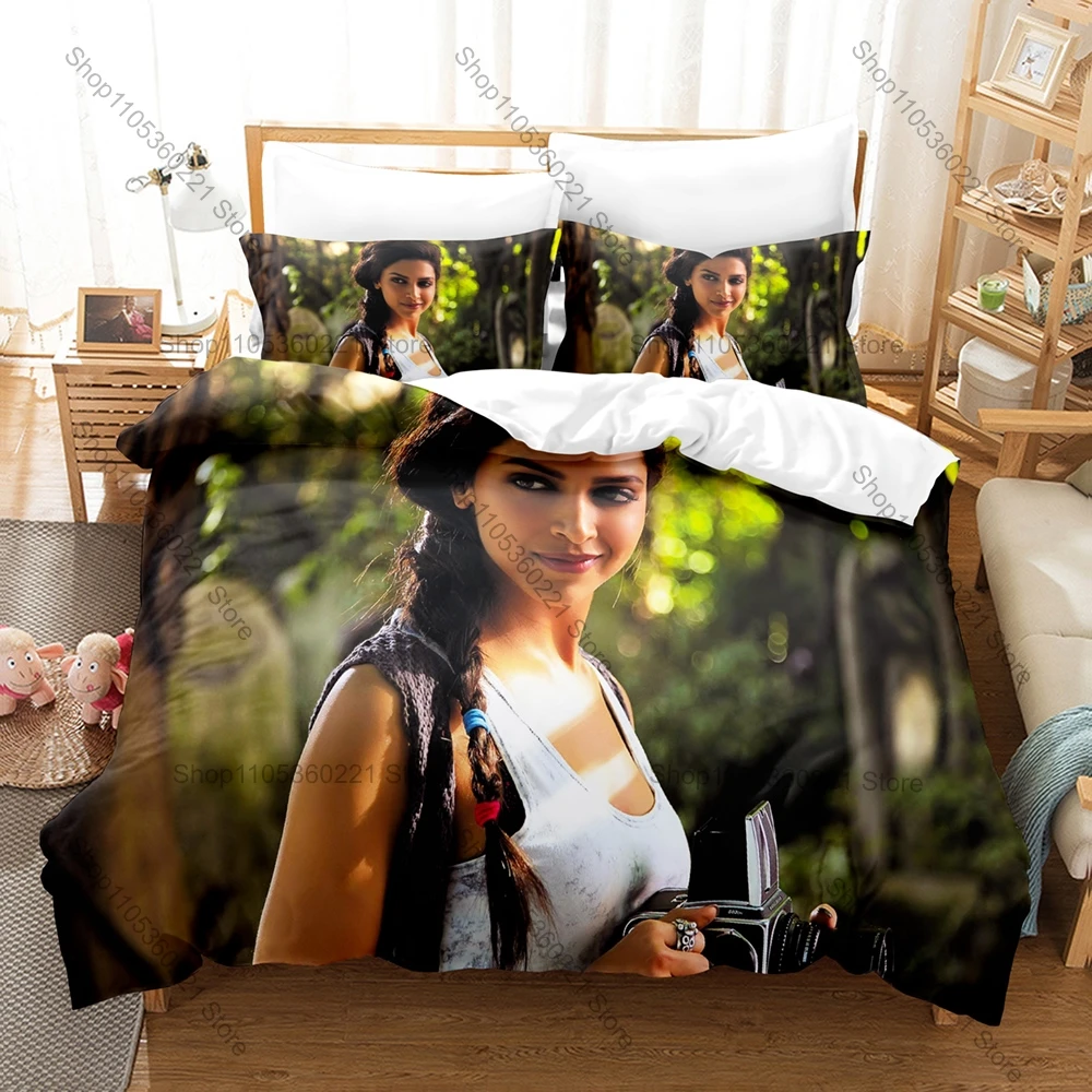 Deepika Padukone Fashion Glam Photo Print Duvet Cover + 2 Pillowcases Movie Fans 3pcs Bedding Set
