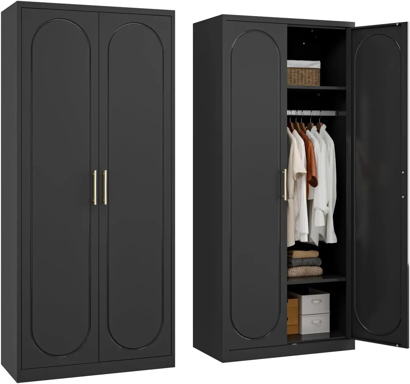

71" Metal Armoire Wardrobe Closet with Doors,Tall Clothing Storage Cabinet with Adjustable Shelves and Hanging Rod,Black