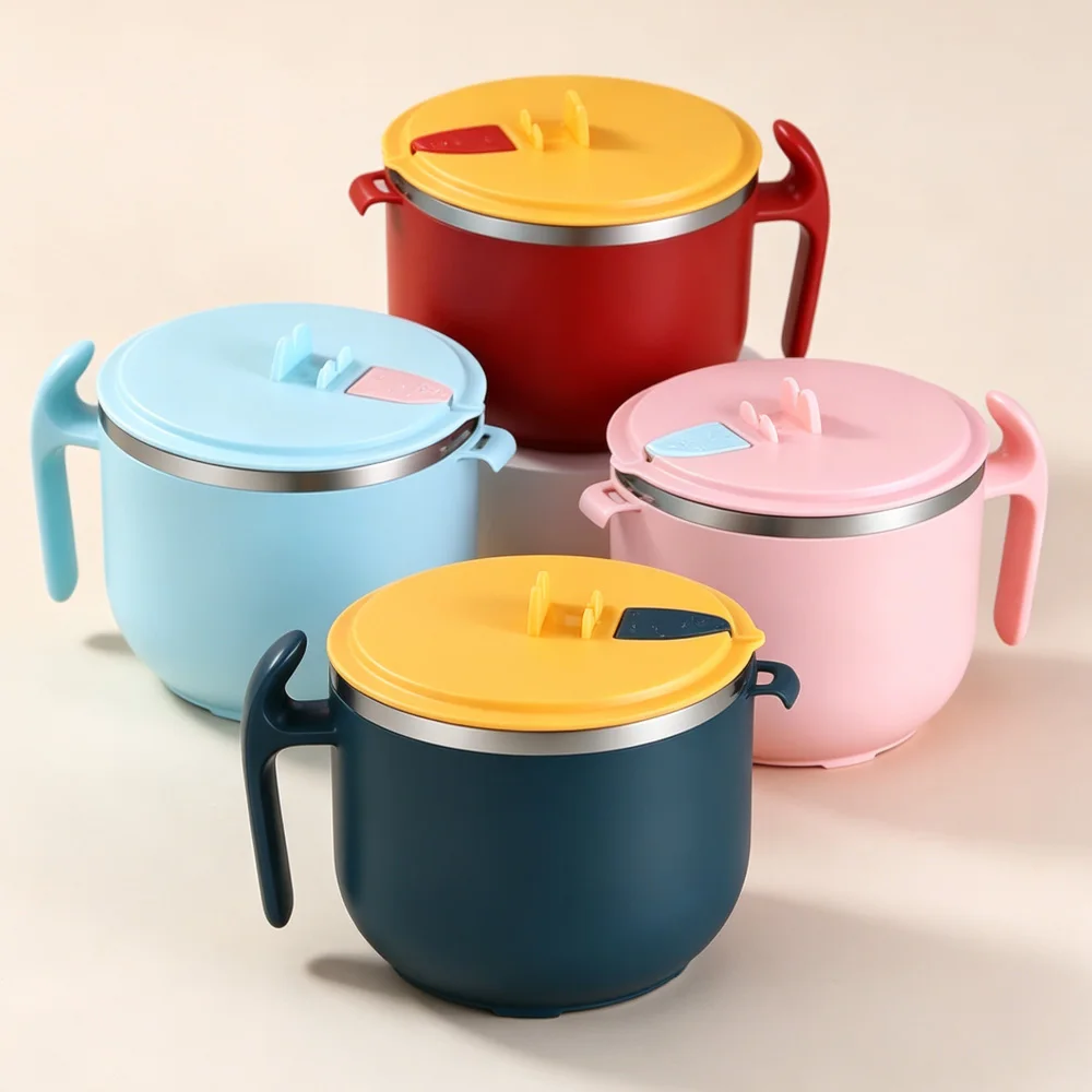 1200ml 304 Stainless Steel Instant Noodle Bowl with Lid, Large Capacity Anti-Scald Ramen Cup,Dorm Food Bowl, Office Lunch Bowl