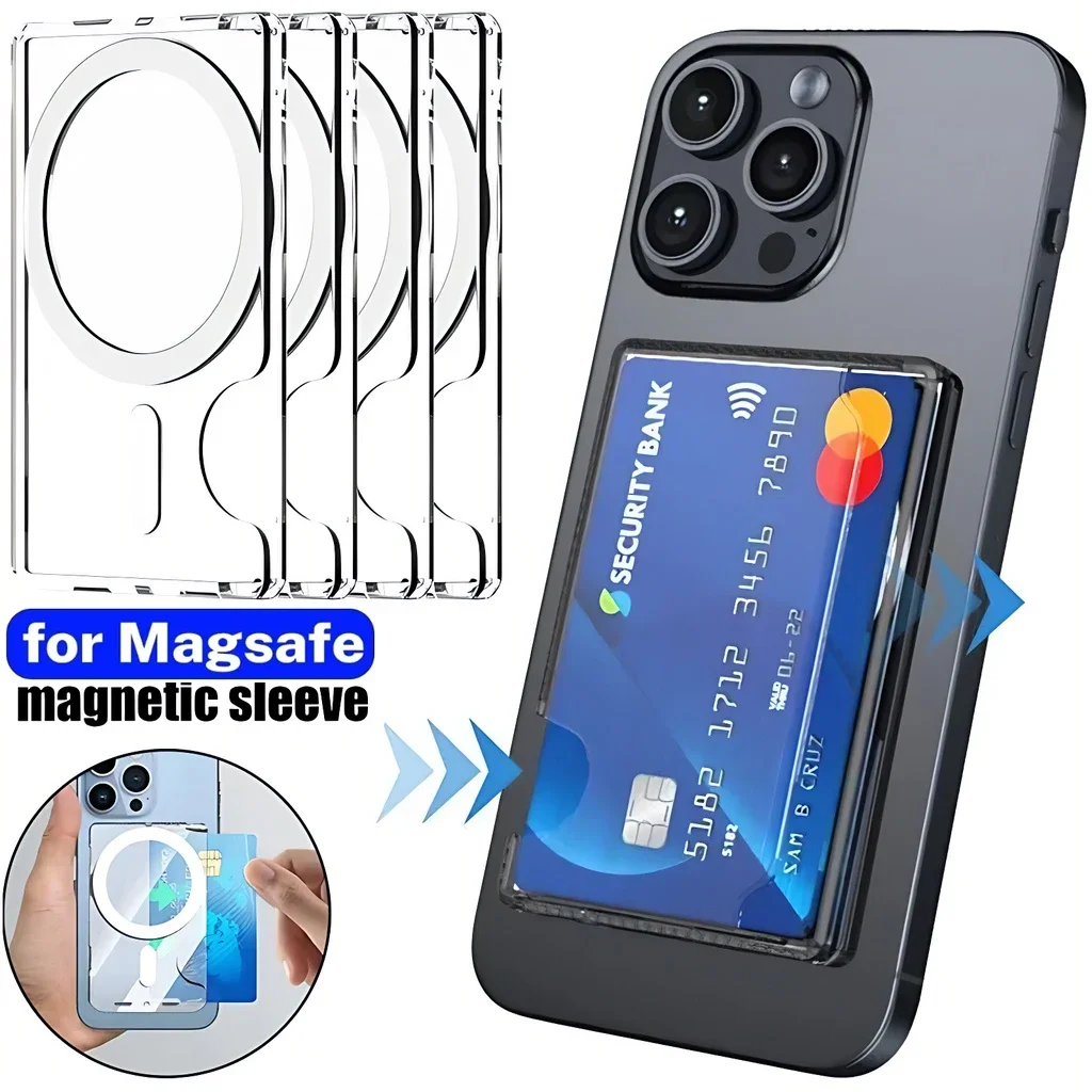 Magnetic Clear Wallet Card Holder for Magsafe Case for IPhone 16/15/14 Samsung Galaxy S25 Ultra Phone Magnet Card Slots Cover