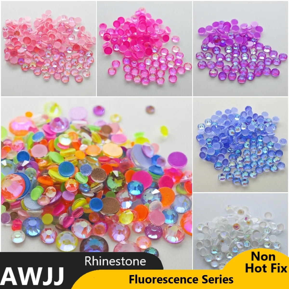 All Sizes Fluorescent Neon Mocha Jelly Ab Mix SS6-SS30 Non Hotfix Neon Rhinestone Noctilucent Electric Nail Art Decorations
