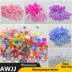 All Sizes Fluorescent Neon Mocha Jelly AB Mix SS6-SS30 Non Hotfix Neon Rhinestone Noctilucent Electric Nail Art Decorations