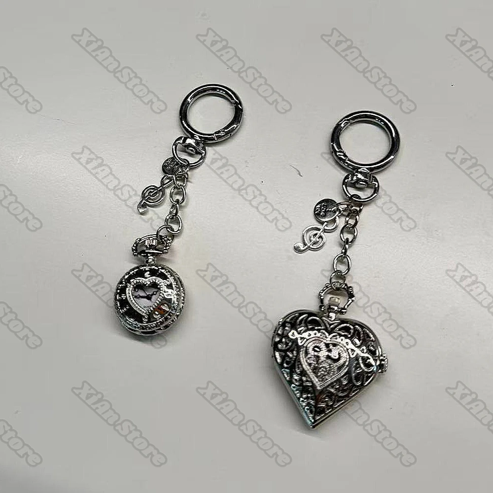 Y2K Hollow Heart Pocket Watch Chain Necklace Design Steampunk Clock Vintage Pendant Jewelry Keychain Watch Valentine's Day Gift - view 6