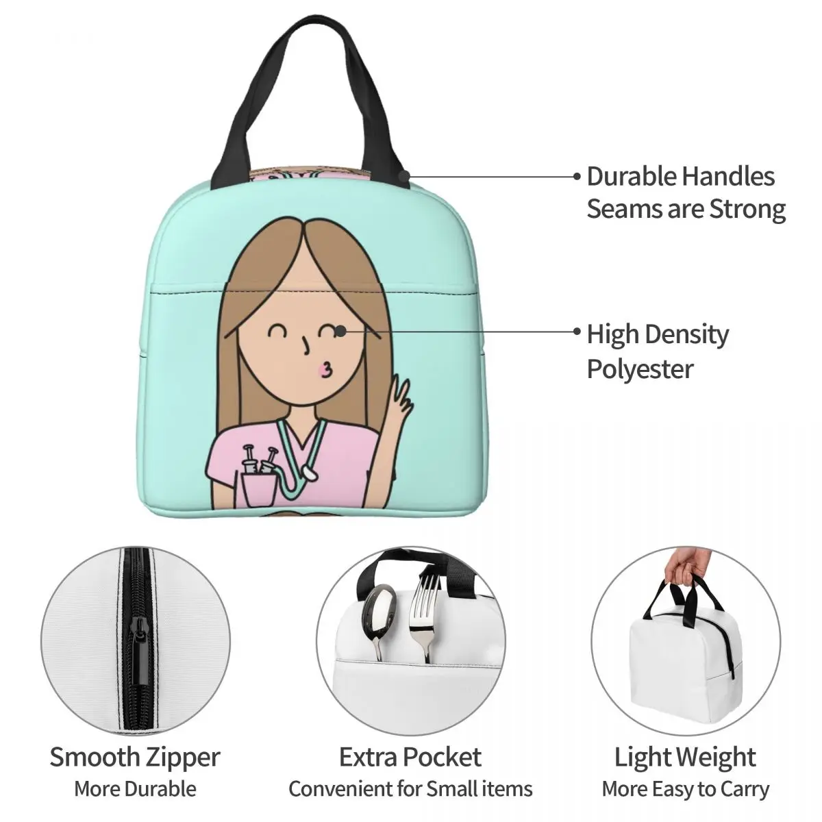 Enfermera En Apuros Insulated Lunch Bags borsa termica contenitore per pasti Cute Nurse Large Tote Lunch Box per uomo donna College Outdoor