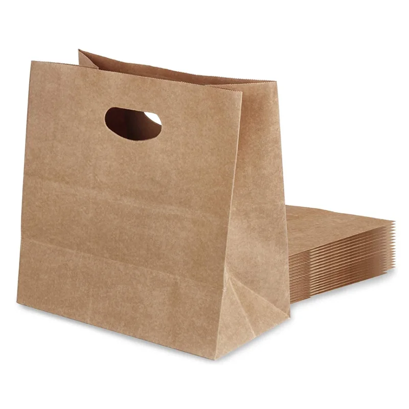 

100Pcs Kraft Paper Gift Bags with Die Cut Handle Bulk Tote Bags Party Favor Goody Bags Grocery Bags Shopping Bags Takeout Bags