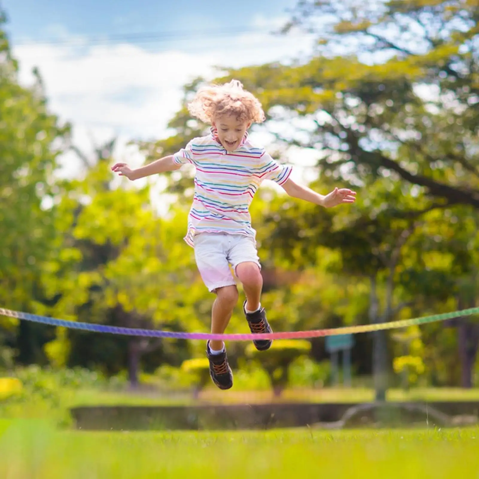

Long Jump Rope For Kids 16.4 Ft Rainbow Jumping Rope With Wooden Handle Adjustable Skipping Toy For Multiplayer Exercise
