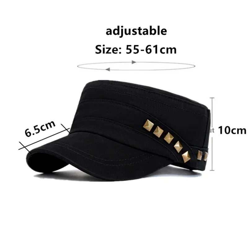 

New Spring Summer Washed Cotton Flat Caps For Men Personality Rivet Military Hats Golf Cap Camping Fishing Hat Snapback Cap