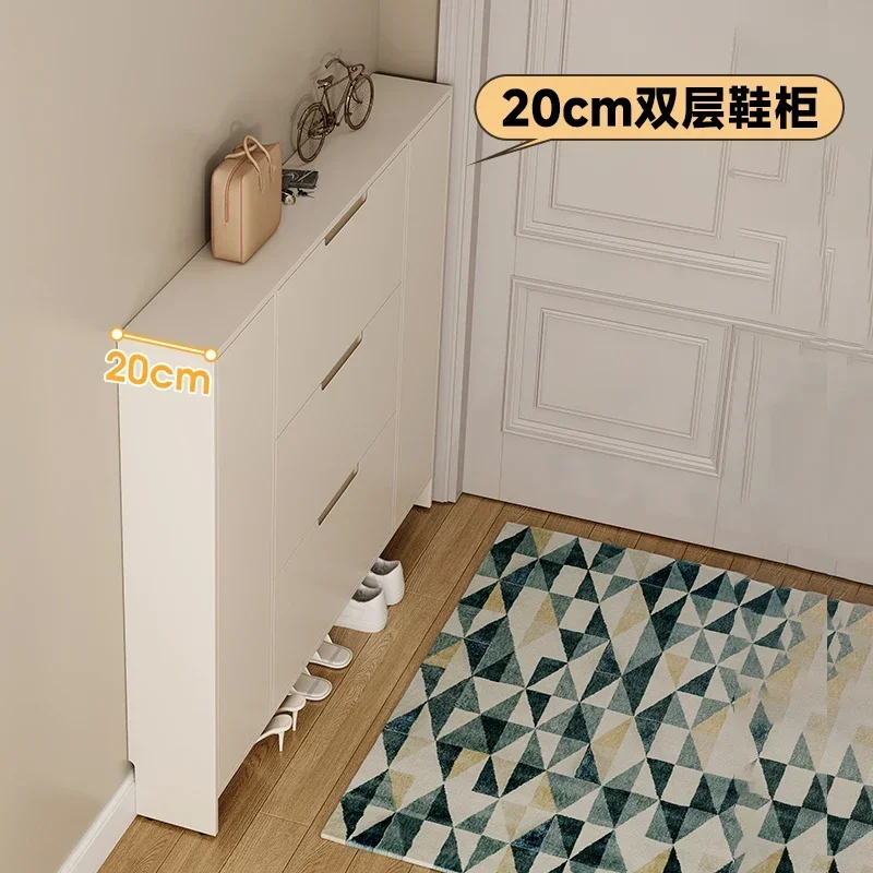 Ultra-thin tipping bucket shoe cabinet, extremely narrow high shoe cabinet at the door of the home, cream style solid wood