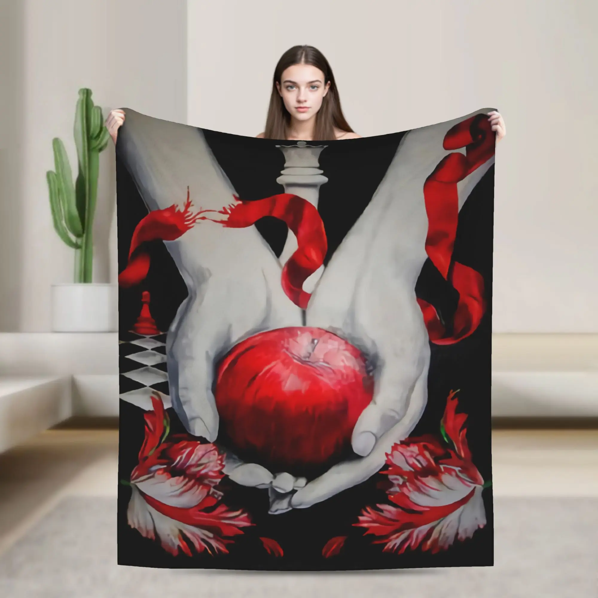 The Twilight Hands Holding Red Apple Flannel Blankets  Super Soft Bedding Throws for Bedroom Bedspread Sofa Bed Cover