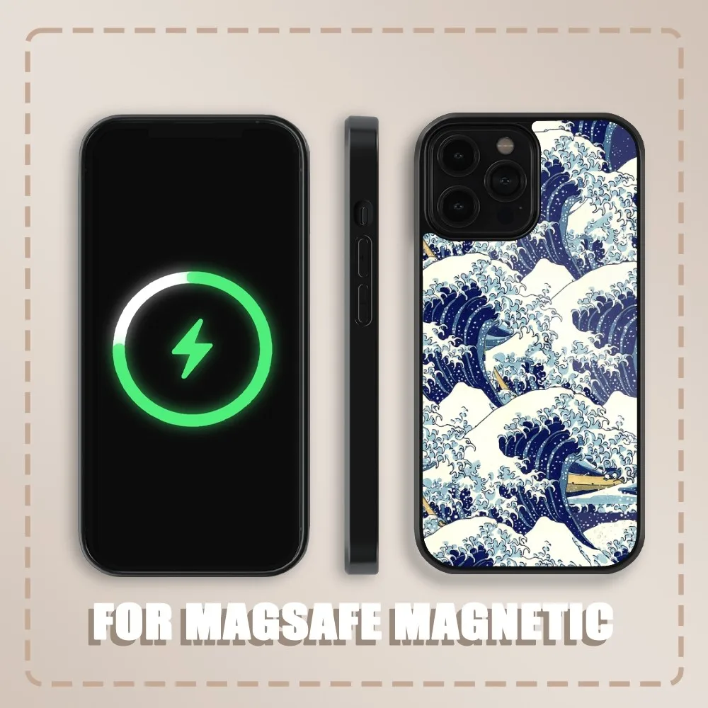 The Great Wave off Kanagawa Phone Case For iPhone 15 14 13 12 11 Plus Pro Max Magnetic Magsafe Wireless Charging Cover