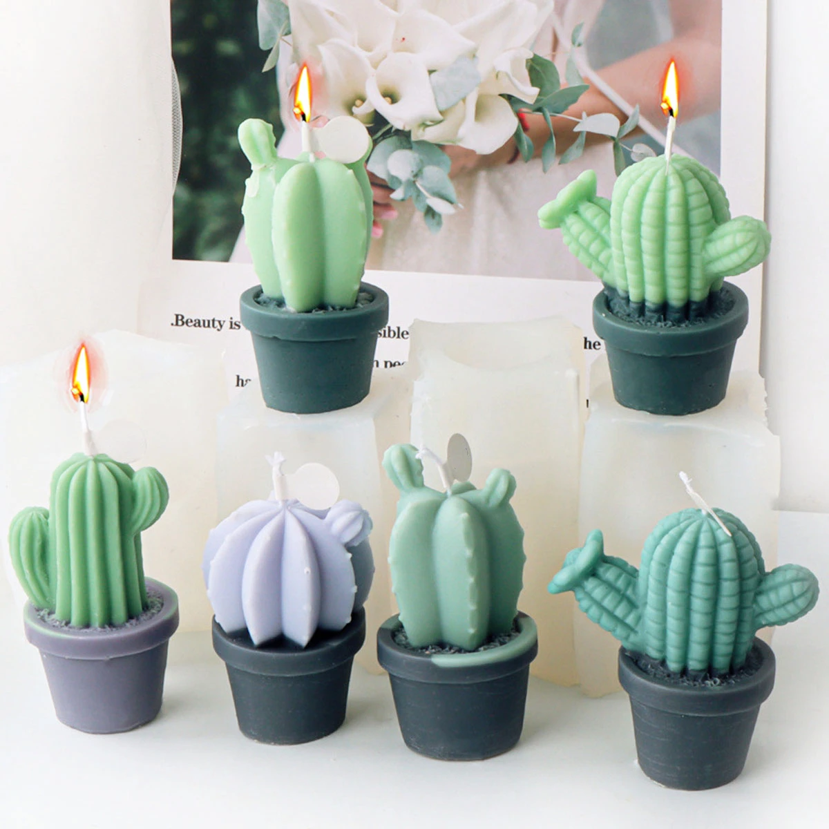 Desert Plant Cactus Candle Silicone Mould Multi Style Cactus Ball Soap Resin Making Set Summer Drink Ice Chocolate Desk Decor