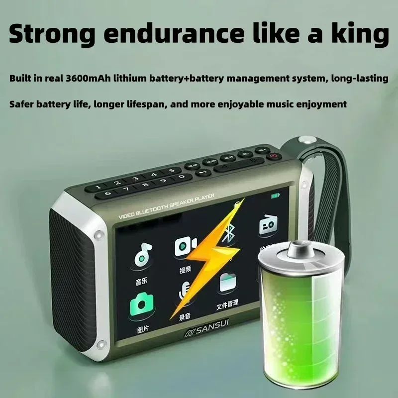 SANSUI F53 4.3 بوصة HD FM/MW/SW راديو المكونات في بطاقة الموسيقى مشغل فيديو في الهواء الطلق المحمولة قابلة للشحن سماعة لاسلكية تعمل بالبلوتوث مكبرات الصوت