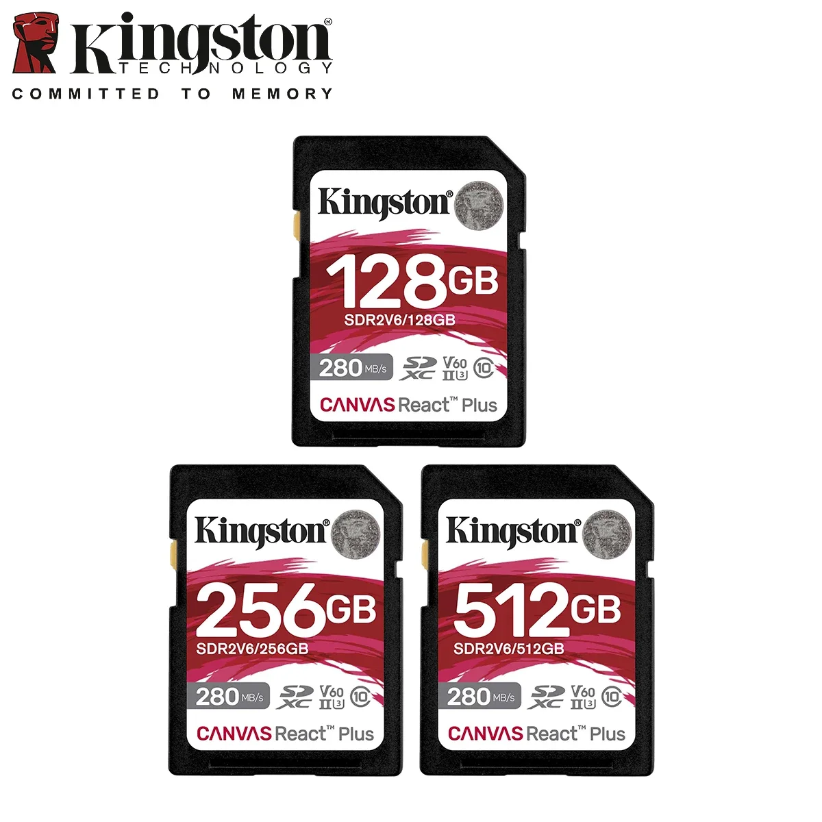 Kingston Canvas React Plus V60 SD Memory Card for 4K Professional UHS-II Cameras 128GB 256GB 512GB Video SD Card Max 280Mb/s