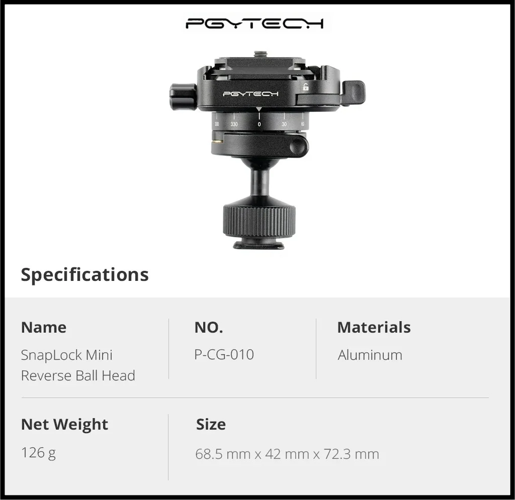 PGYTECH تعديلات متعددة الاتجاهات لرأس الكرة العكسية 360 درجة ° تصميم بانورامي مضاد للسقوط لـ Insta360 One X 2/One R #1