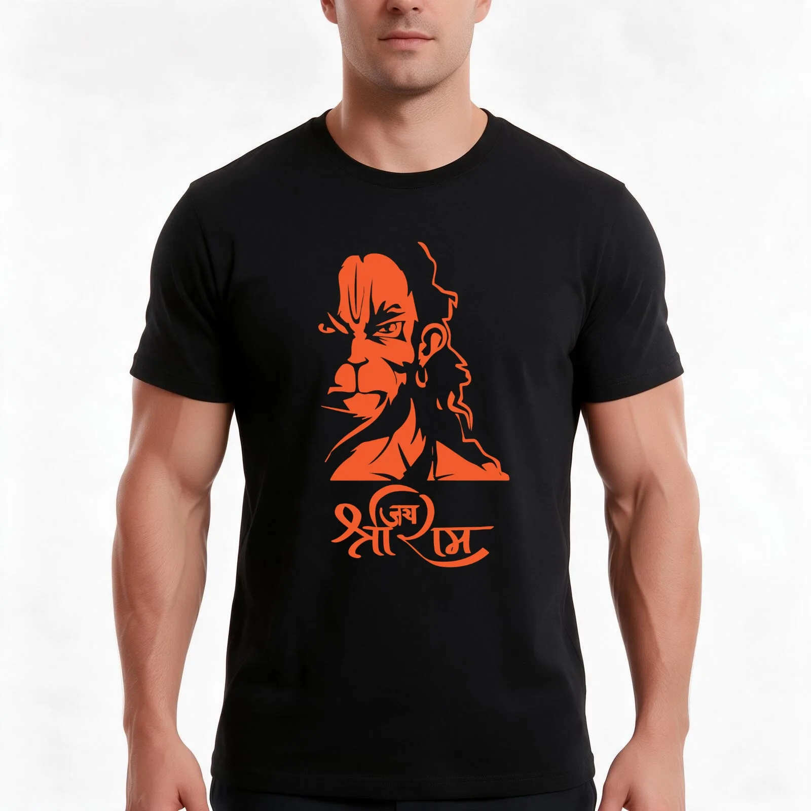 Hanuman Hindu God Jai Shri Ram T-Shirt, Summer Casual Cotton Tee, Oversized Streetwear Tops, Vintage Graphic Print, 100% Cotton