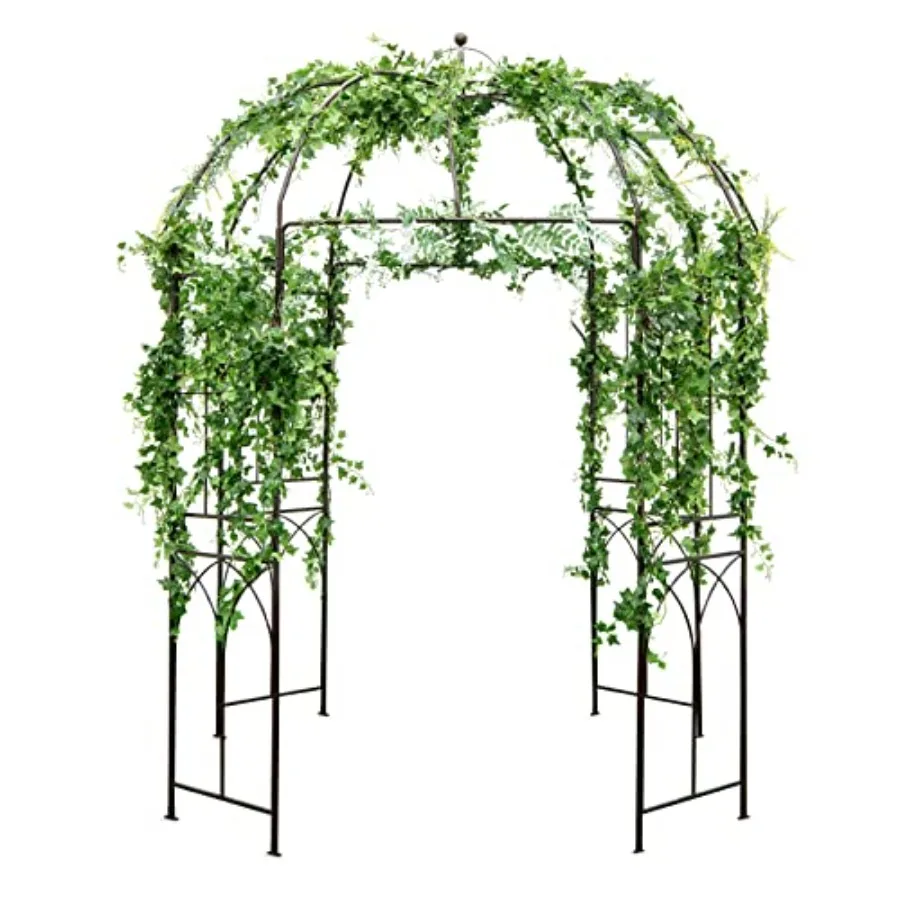 Garden arbor for climbing plants, heavy-duty metal, black, French-style arch trellis with birdcage shape, ideal for weddings, p