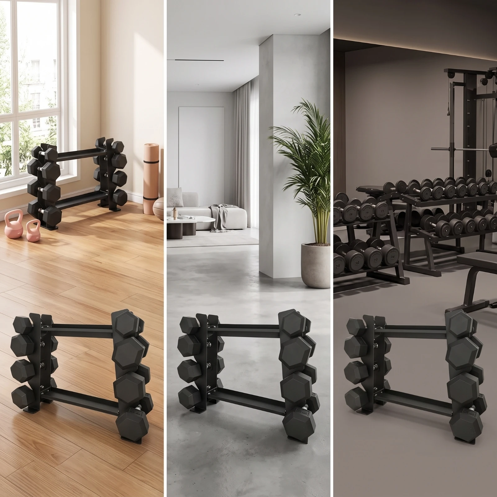 Home Gym In Apartment - ダンベルラック 二層式ダンベル収納ラック 高耐久性 省スペース ホームジムオーナー、ワークアウトコーナー、アパート向け