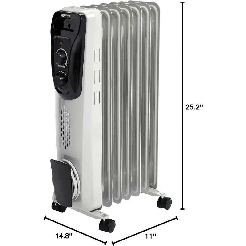 Aquecedor portátil interior do radiador, Amazon Basics, branco, 1500 W