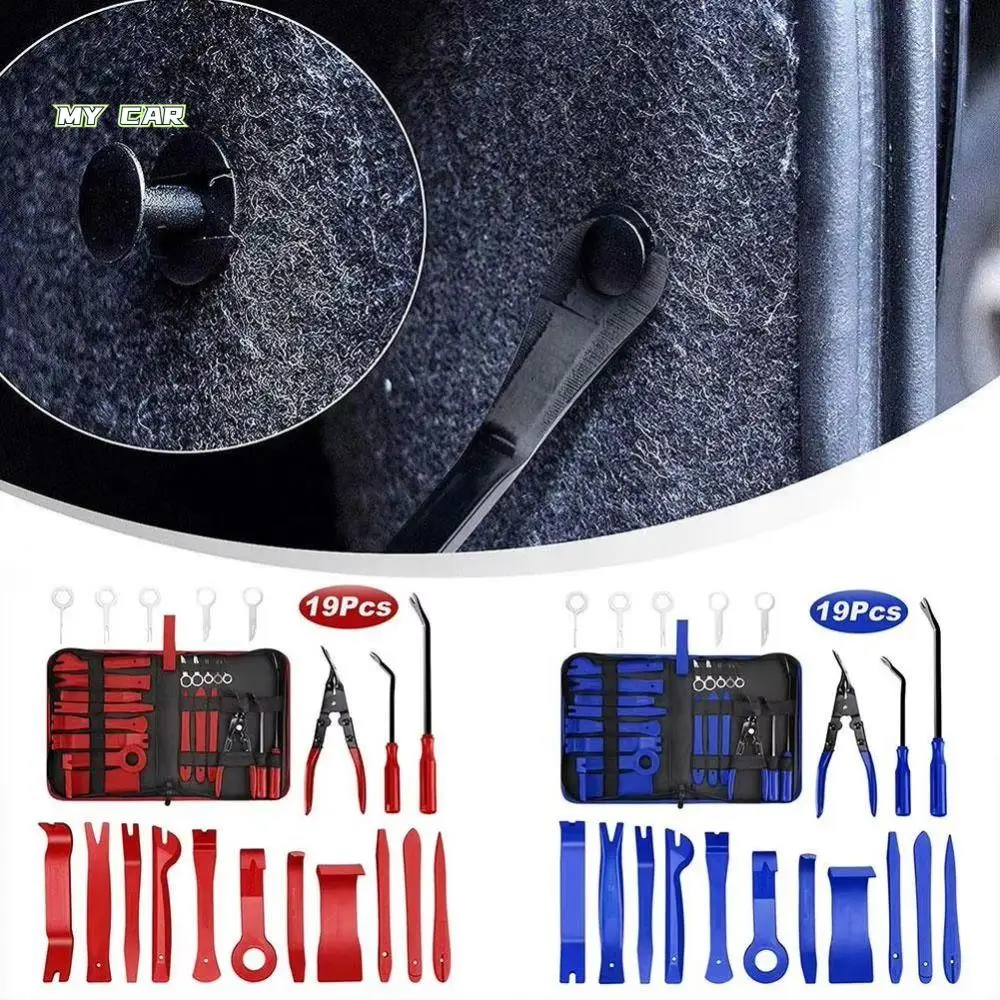 

19 шт., набор инструментов для снятия плоскогубцев, красный, синий, портативная сумка для хранения, съемник автоматической отделки, нейлоновый инструмент, легкий съемник застежек