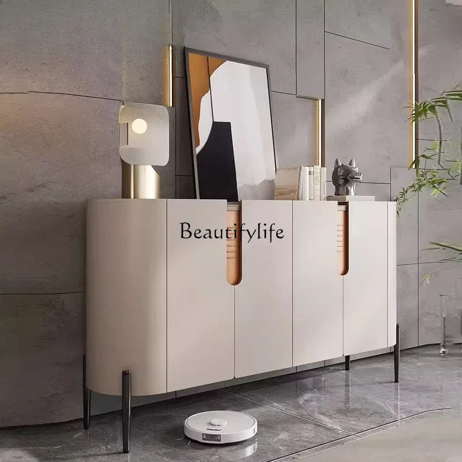 

01Italian light luxury saddle leather entrance entrance cabinet modern simple side cabinet