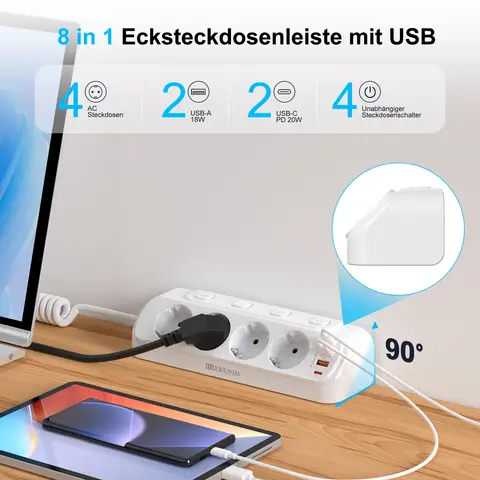 EU-kontakt Multifunktionsströmkretskort 2 USB- och 2 typ-C-portar 2 m fjäderförlängningskabel 4 brytare med skrivbordsfäste 10 best sales skrivbordsuttag - №3
