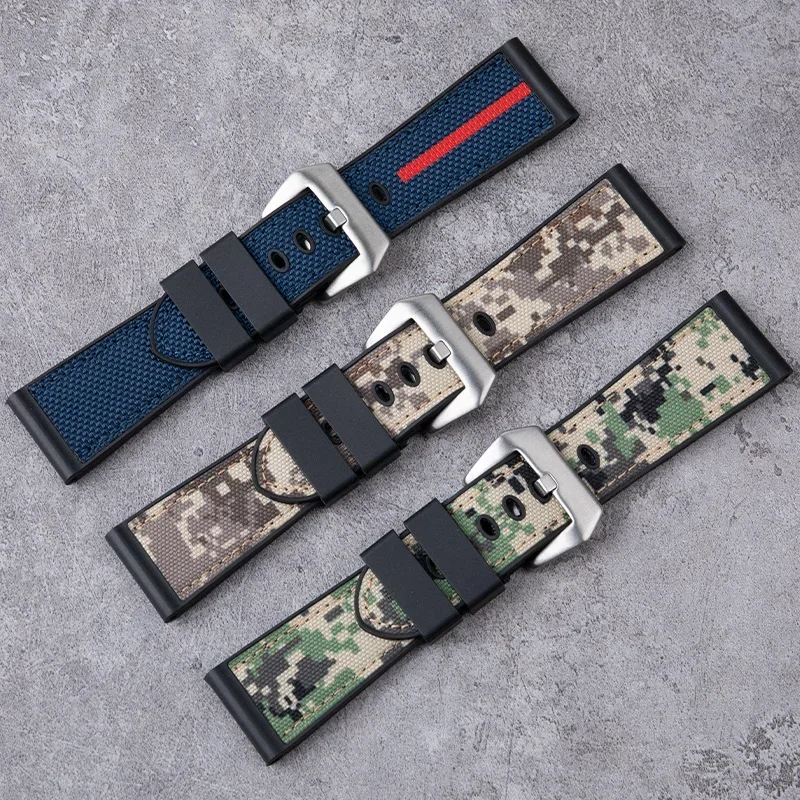 26-24mm Canvas Rubber Bracelet Watchbands Camo Watch Band For Brand Garmin Diesel JEEP Panerai Luminor Diesel Wrist Band Brand