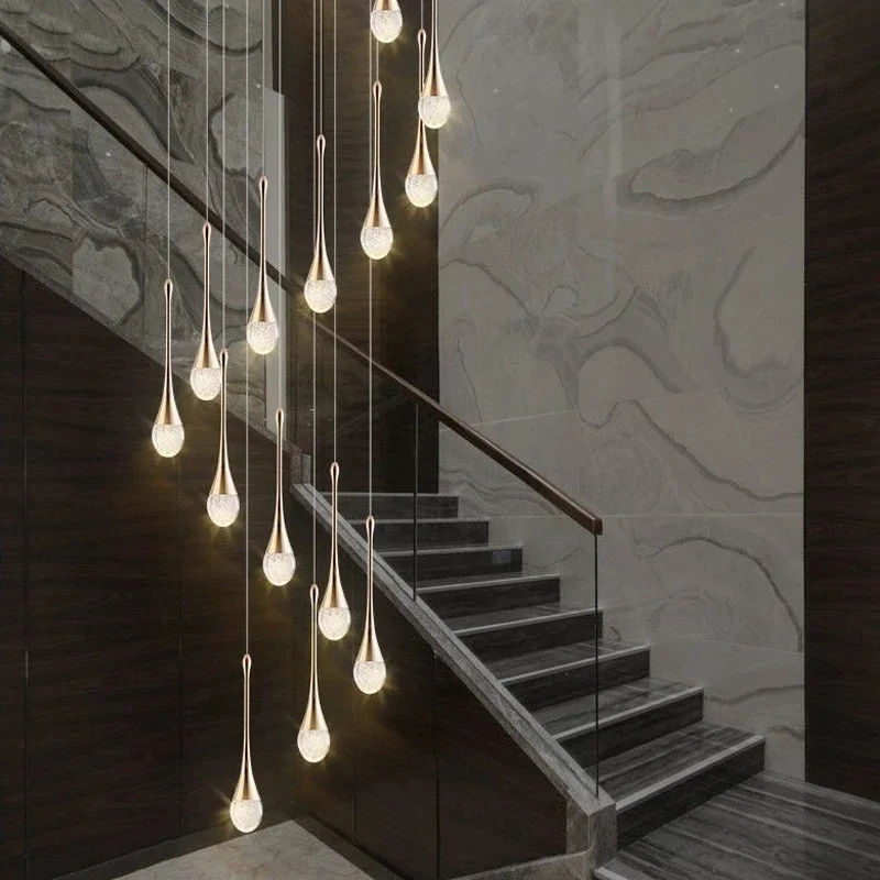 Modern Chandelier For Duplex Building Rotating Staircase Living Room Villa Lobby Home Crystal Bubble Decoration Lustre Luminaire