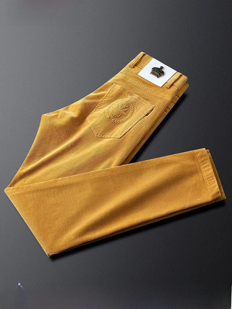 

Вельветовые брюки мужские, облегающие, утепленные, повседневные, желтого цвета, модные, городские, стильные, для осени и зимы