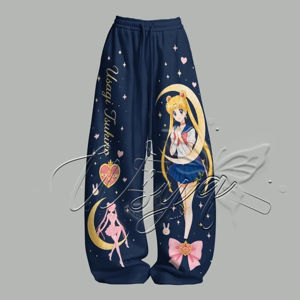 Sailor Moon Anime Print Quick Dry Straight Long Pants Unisex Manga Style Casual Sports Trousers Elastic Loose Streetwear Pants