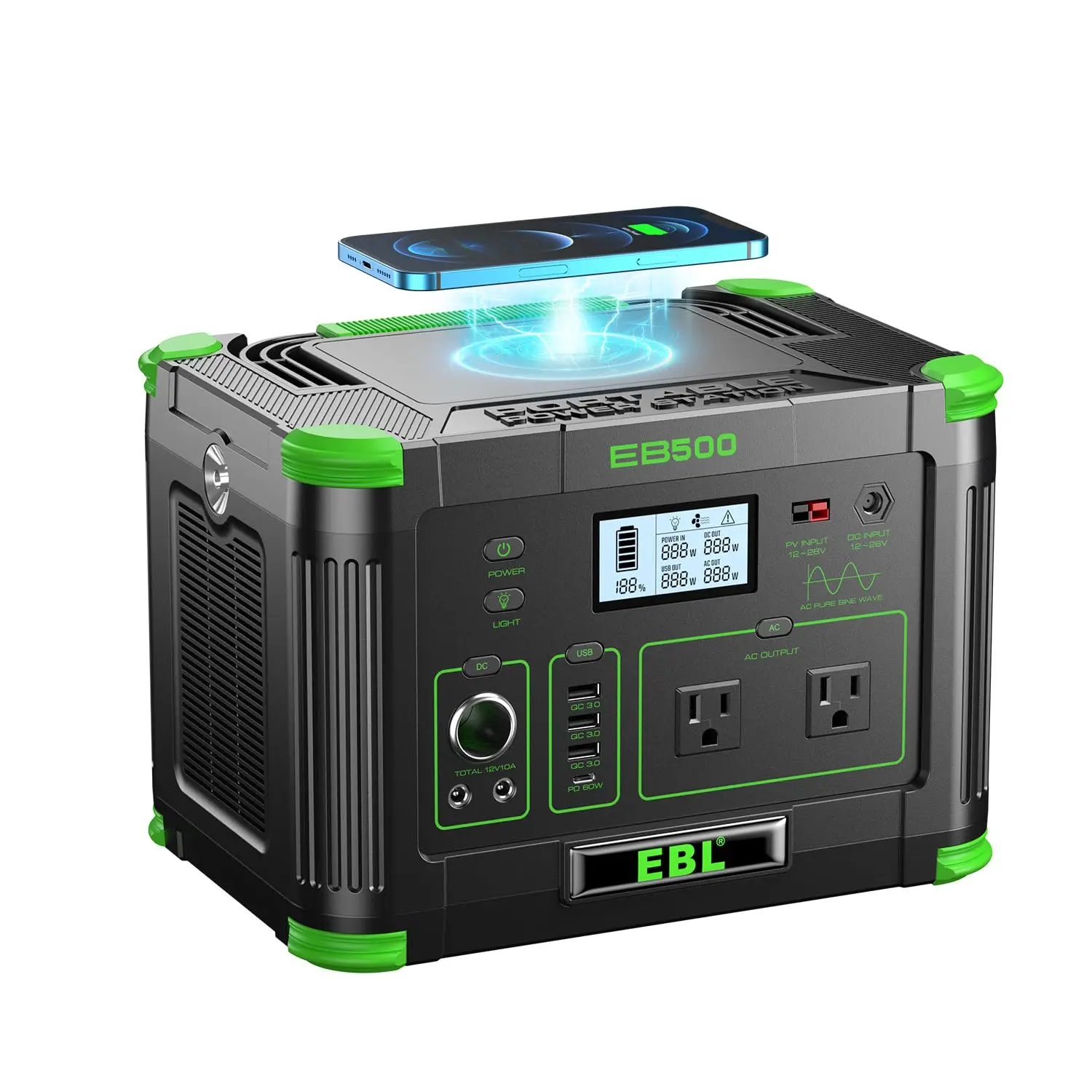 Portable Power Station 500W Peak 1000W Solar Generator 519Wh Outdoor Camping Emergency, Customized