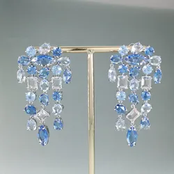 2023 Women New trendy blue zircon fashion drops Earrings Necklace Bracelet Set