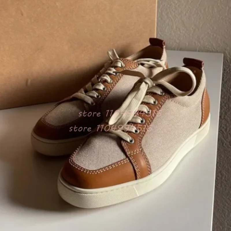 البرتقال المرقعة تنفس الرجال أحذية رياضية جولة تو الدانتيل متابعة حذاء كاجوال 2025 الذكور موضة فاخرة الشقق فستان الحفلات نسج الأحذية #3